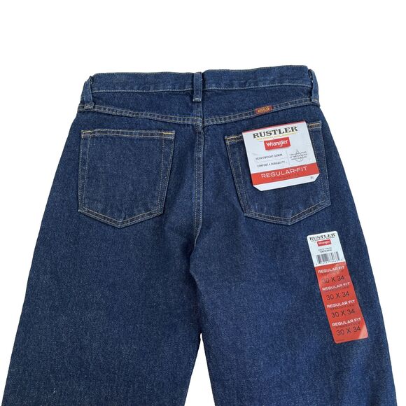 New Mens Rustler By Wrangler Dark Wash Regular Fit Straight Leg Jeans Sz 30x34 - Picture 6 of 8
